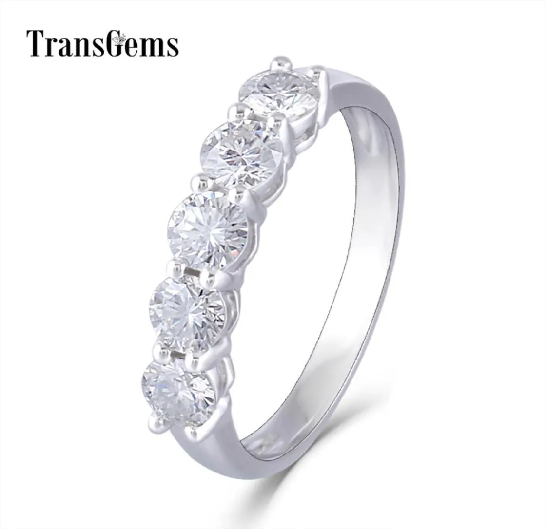 Transgems Geuine Solid Gold Moissanite Half Eternity Wedding Band 14KホワイトゴールドFカラーモワッサナイト婚band Y190617307334