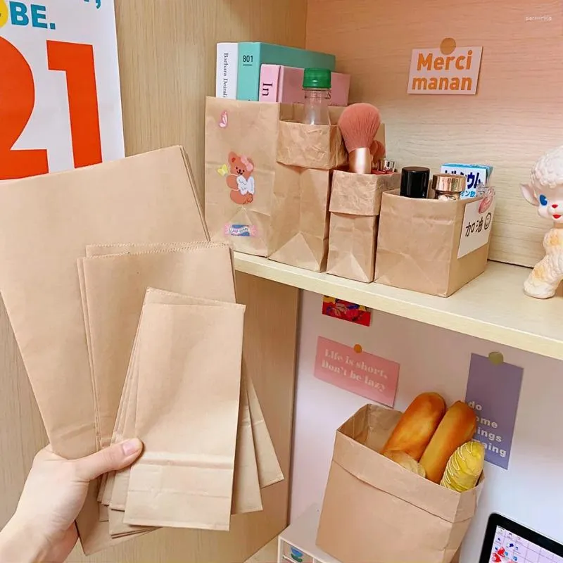 収納バッグ5パックINS Bood Paper Bag Kraft Packing Oil Proof Habburger冷蔵庫デスクトップ引き出し並べ替えと