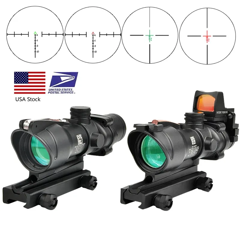 Optics ACOG 4x32 Real Fiber Optics Dot Red Dot Éluminé Glass de Chevron Reticule Tactical Optical Optical Scope Hunting Optic Sight