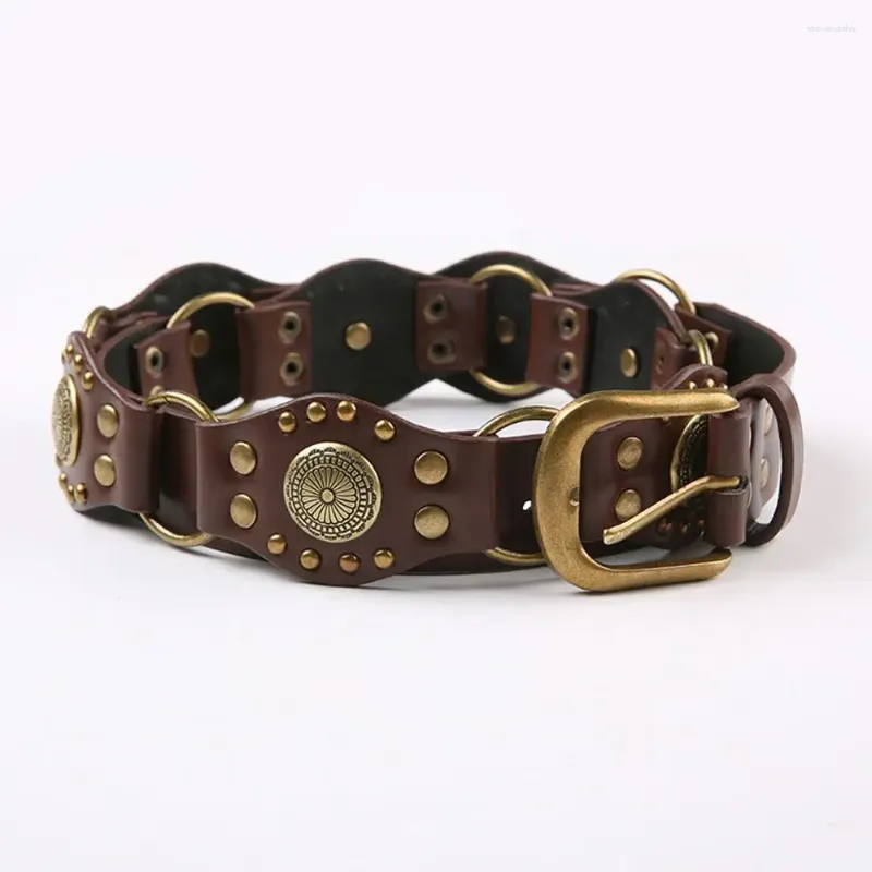 Bälten gotisk steampunk midjebälte retro bred grommet pu läder midjeband vintage nit y2k cinch kvinnor damer