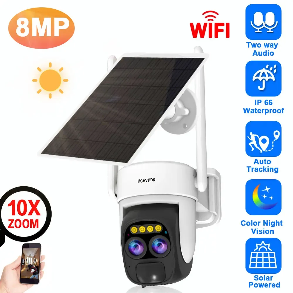 Camera's 4K HD Solar Power WiFi PTZ IP Camera Dual Lens 10x Zoom Outdoor Auto Tracking Wireless Battery CCTV Beveiligingsbewakingscamera