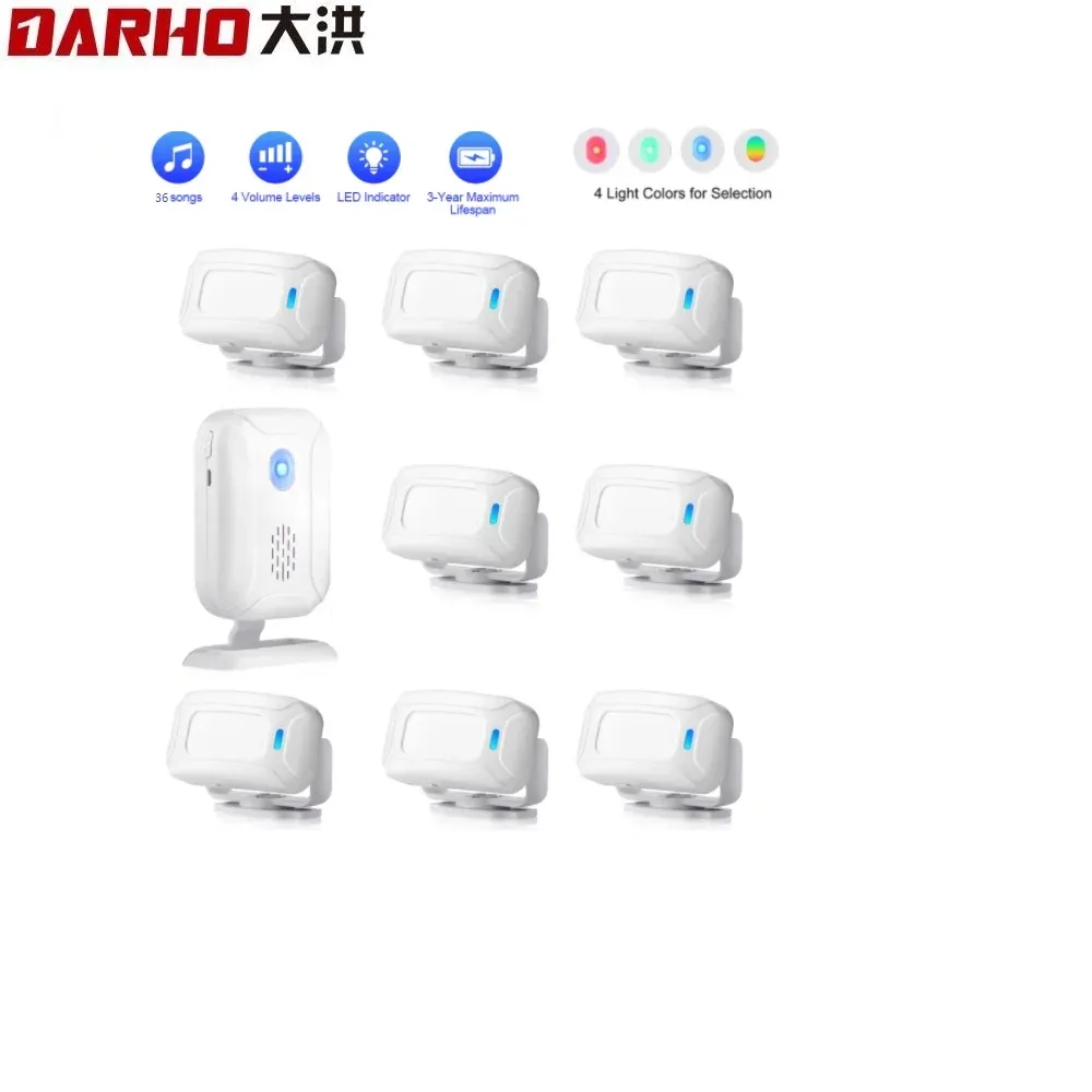 Kits Darho Commercial Welcome Chime Wireless Home Security Alert 8pcs Infrarouge Motion Capteur + 1pc Alarm Bell Kit Door Entry Entry Detector