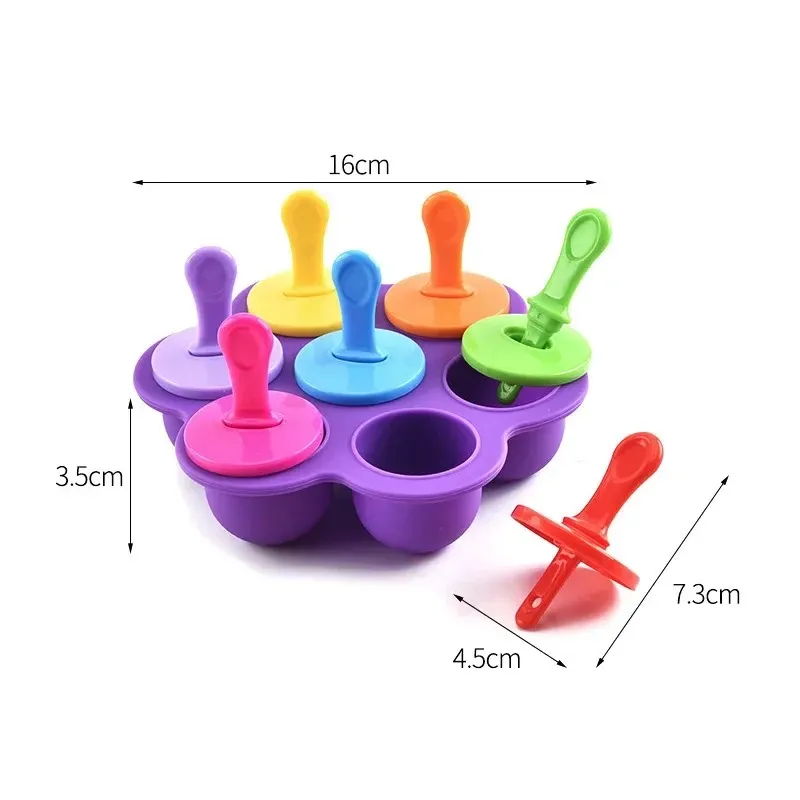 Hot 7 Cavity Silicone Mini Ice Pops Mold Ice Cream Ball Maker Popsicles Molds Baby Diy Food Supplement Tool Moldes de Silicona2. Bollform Popsicle Maker