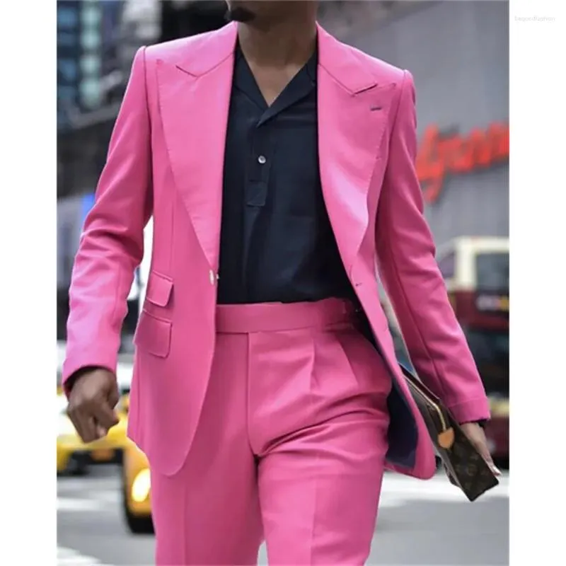 Garnitury męskie różowe smoking ślubny moda szczupła menu męka noszenie na imprezę formalne blezer (spodnie kurtki)
