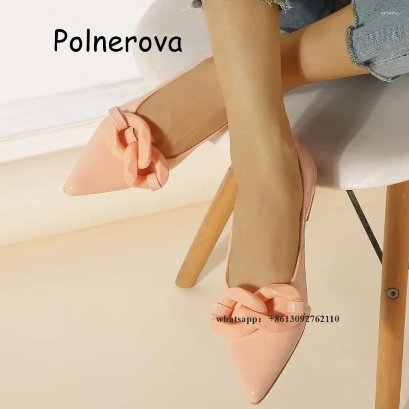 Casual Shoes łańcuch spiczasty paszce stałe płaskie z damską wiosenną modną patentą patentową skórzaną sukienkę formalną formalną sukienkę