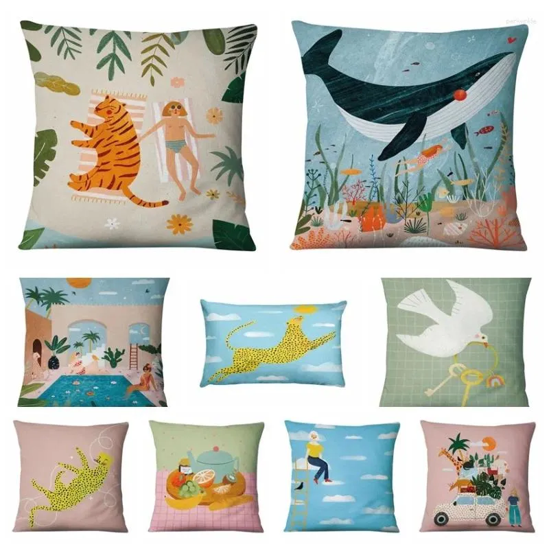 Pillow Summer Soho Life Nordic Art Illustration Print Case Home Decor Sofa Throw Almofadas Decorativas Para