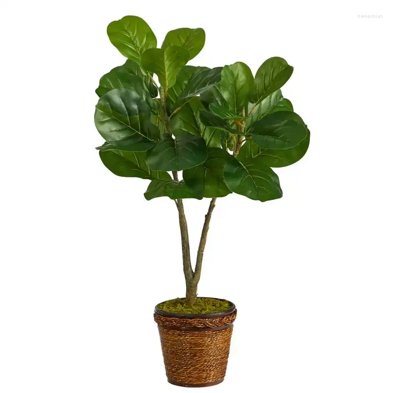 Decorative Flowers Fiddle Leaf Fig Artificial Tree In Basket