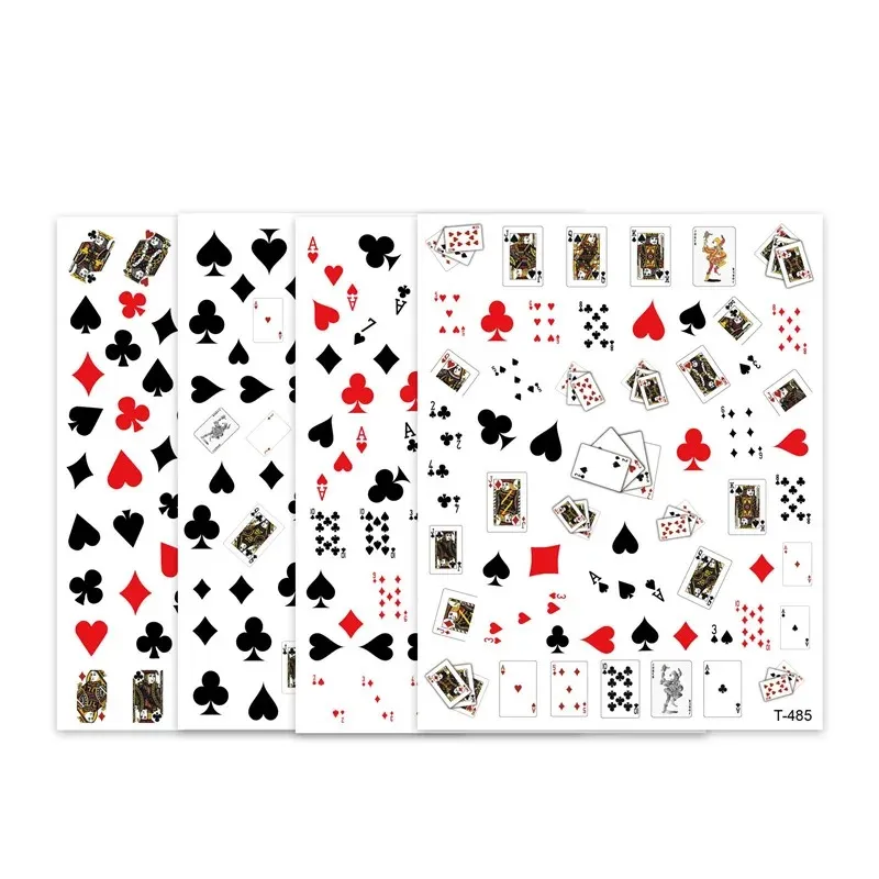 NEU 2024 3D Poker -Spiel Kleber Nagelaufkleber Spielkarten Design Dekorationen Maniküre Buchstaben Herz Slider für Nagelkunstabziehbilder für Poker