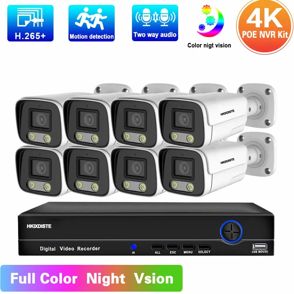 System 4K POE IP Camera Video Surveillance System Kit 8MP 8CH NVR Kit Full Color Night Vision CCTV Security Camera System Set 8 Channel