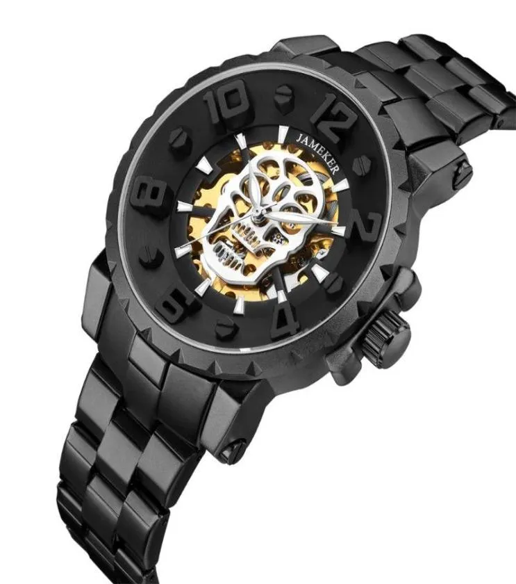 Skeleton Herren Dampf Punk Automatische mechanische Uhren Edelstahlband Militärarmee Armbandbrennweiten8639011