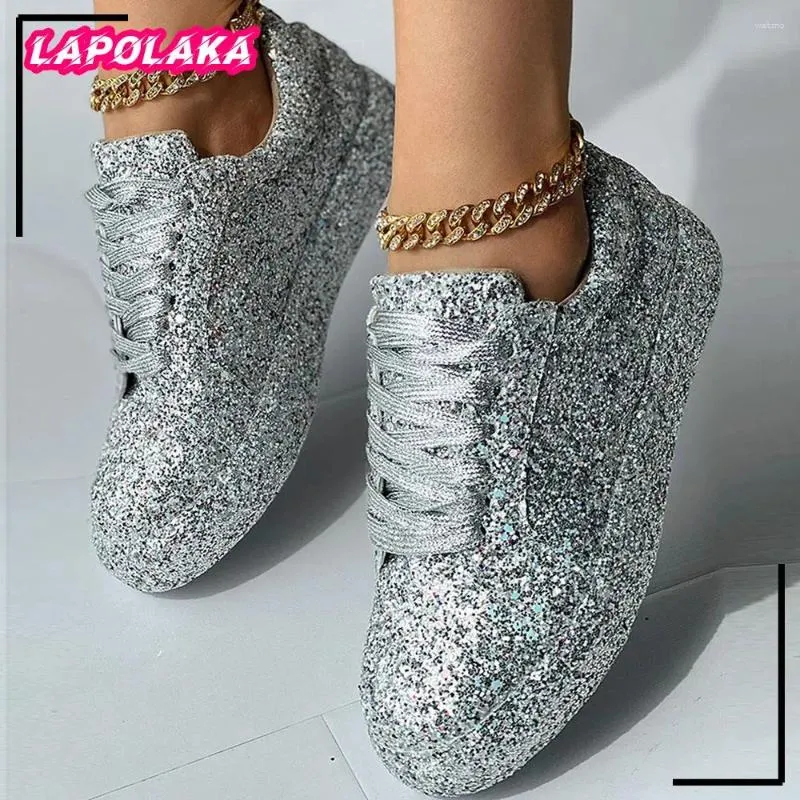 Casual Shoes Big Size 43 Women's 2024 Spring Summer Trainer Glitter Sneakers Flats Comfy Walk Skateboard For Woman