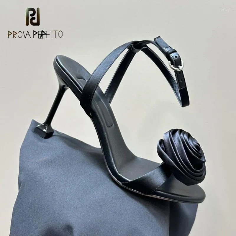 Dress Shoes Rose Flower Ladies Beautiful Summer Sandal Shoe Open Toe One Word Strap Ankle Buckle Thin Heel Sexy Party Wedding Sapatos Mujer