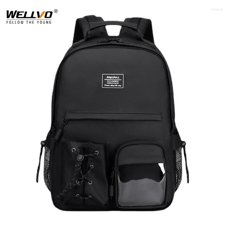 Rucksack Black Travel Frauen Große wasserdichte Schulbeutel College -Studenten Teenager lässig Laptop Rucksack Trolley Belt XA430C