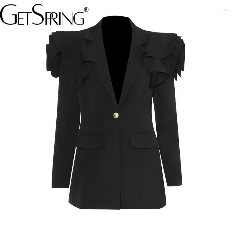 Abiti da donna donna blazer 2024 panorama 3d a fiore a fiore single maniche lunghe giacca per cappotto nero