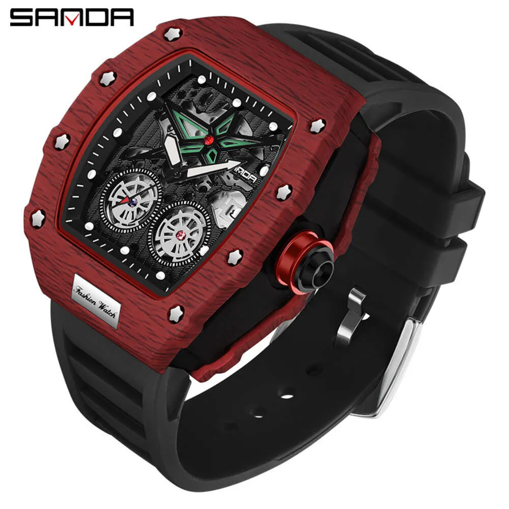 87 Sanda Brands nya produkt, Wine Barrel Quartz Watch, Trendy and Cool Hollow Out Silicone Calender Men's Watch