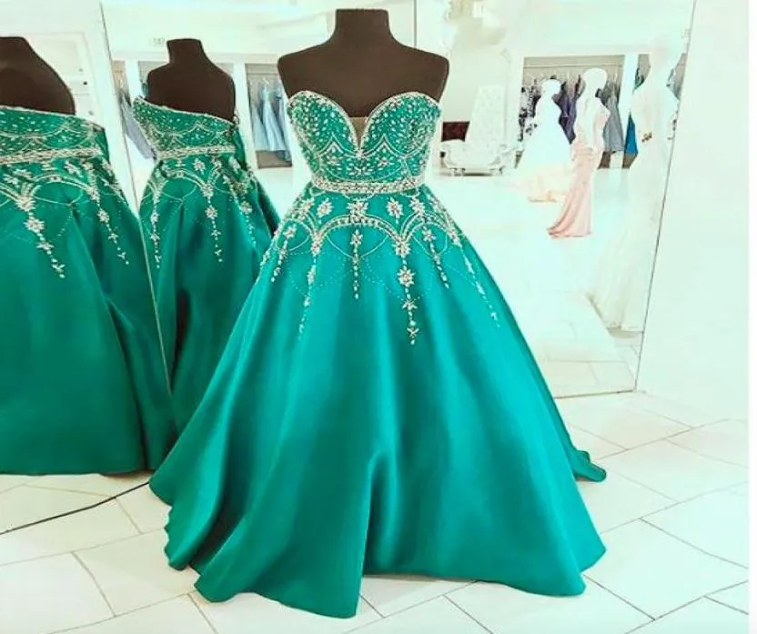 Luxurious Emerald Green Prom Dresses Crystal Beading Full Body Plunging Vneck Bandage Satin Elegant Formal Evening Gowns Pageant 8215683