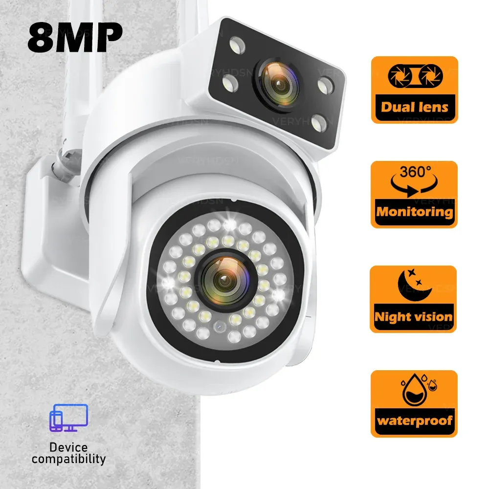 Камеры 8MP 1/3PCS Свижение камера IP IP Outdoor 8x Zoom Wi -Fi Камера HD Беспроводное безопасное зрение.
