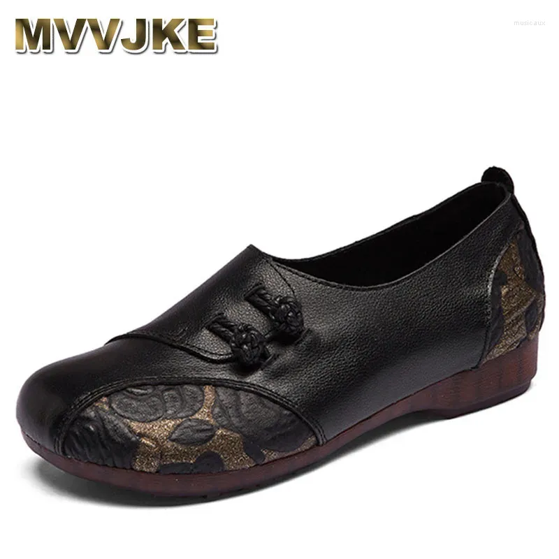 Casual Shoes Classic Printing Stave Color äkta läderkvinnor Flats Mjuk sula komfort platt elegant sko