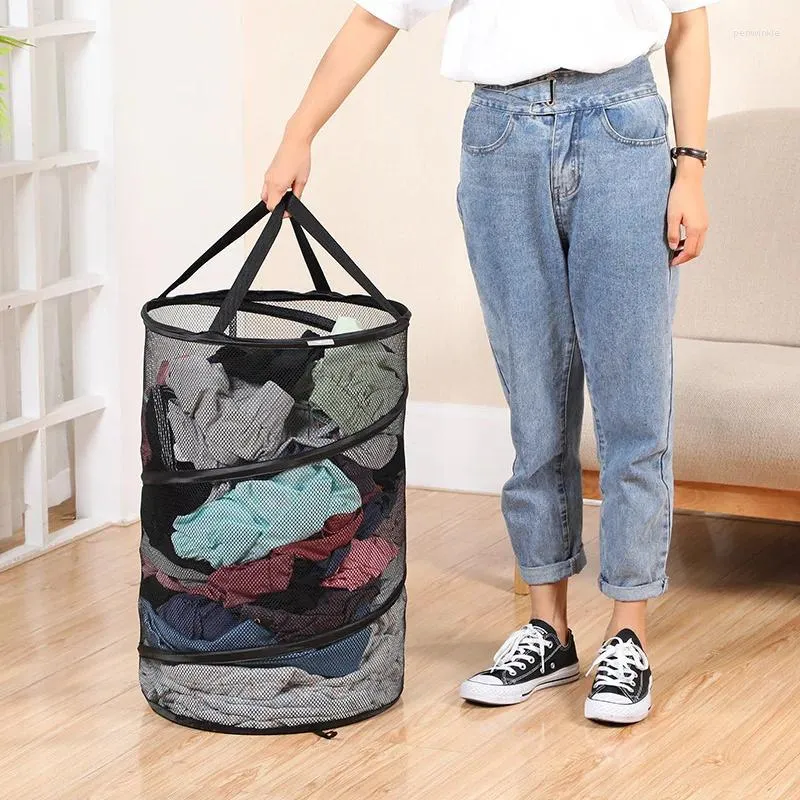 Laundry Bags Household Foldable Basket Large Polyester Mesh Portable Dirty Clothes