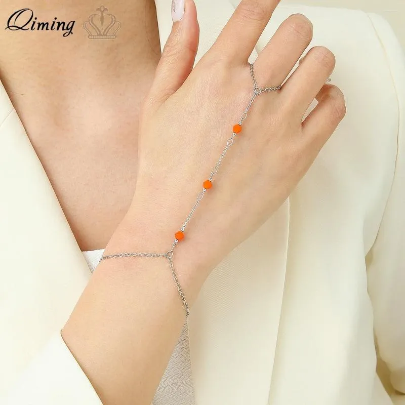 Bracelets de liaison Qiming Bracelet des anneaux de doigt minimaliste pour femmes Banne d'esclaves de fête de bijourie de mariage