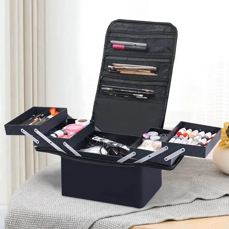 Großkapazität Make-up Bag Multi-Layer Manicure Friseur Stickwerkzeugkit Kosmetik Aufbewahrungskoffer Toilettenbeutel 240327