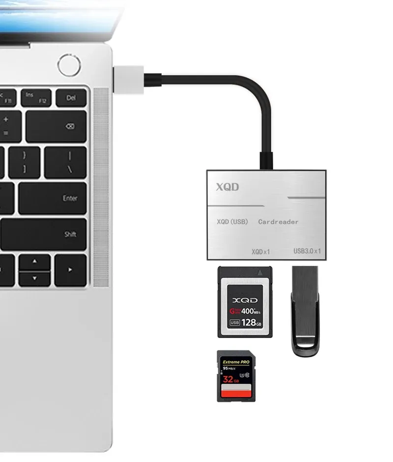 Horns USB 3.0 XQD -kortläsare SDHC SD -kort USB -drivminnesläsare Överföring för Sony M/G -serie för Windows/Mac OS -dator PC