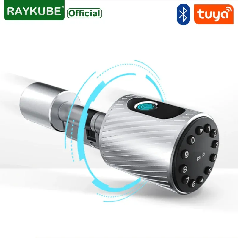 Lock RAYKUBE C12 Fingerprint Smart Cylinder Lock Tuya APP Remote Unlock Digital Biometric with IC Card Mechanical Key