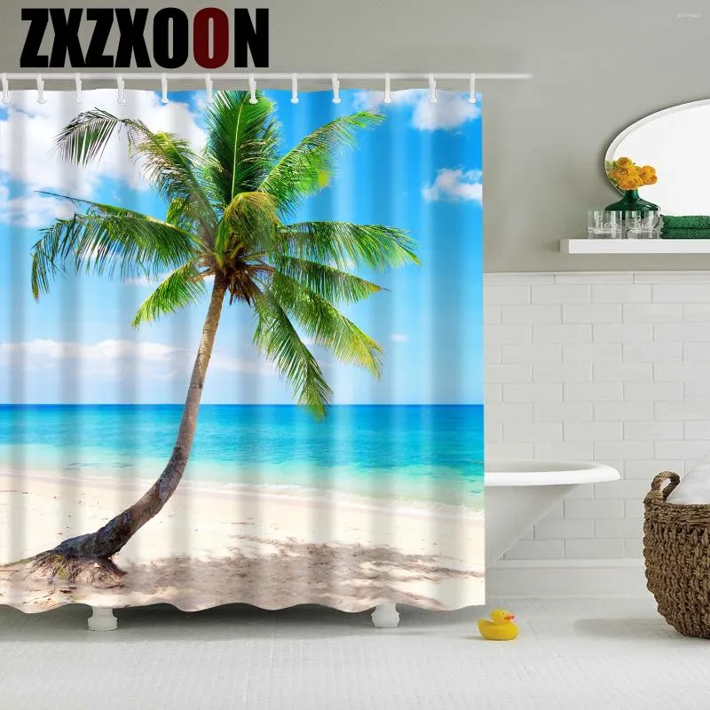 Shower Curtains Sunny Beach Scenery Anchor Printed 3D Bath Washable Bathroom Curtain With Hooks Accessories