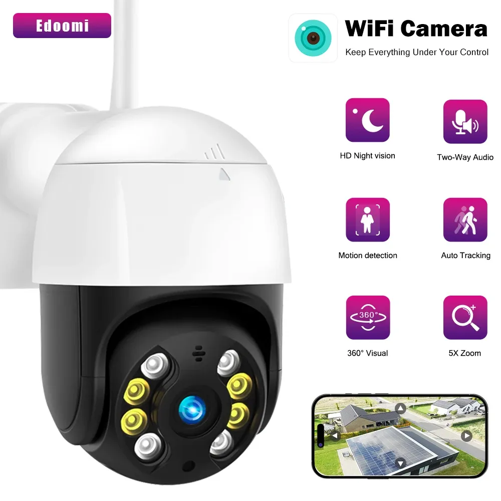 Kameror ICSEE 2K IP Outdoor HD 4MP WiFi Camera Surveillance PTZ Camera AI Tracking Protect Security Cam H.265 Support Onvif