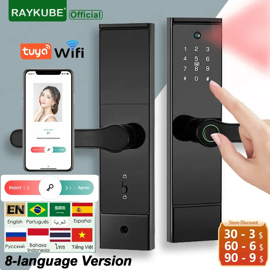 Verrouiller Raykube P10 Tuya WiFi PEEPHOLE HD CAMERAPRIMENT ENGRAPE DIGNAGE SMART DOOR LOCK AVEC APPORTURE APPORTURE APPORTE RÉLOCK