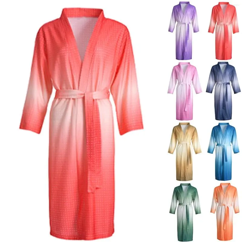 Roupas domésticas Mulheres elegantes gradiente de cor Padrão de banho de banho macio absorvente respirável manga longa roupas caseiras vestes de grandes dimensões