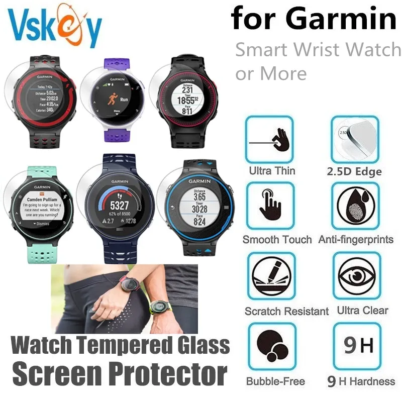 Watches VSKEY 500st Tempered Glass för Garmin Smart Wrist Watch Screen Protector Antiscratch Protective Film