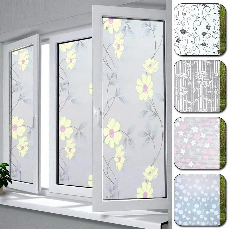 Window Stickers Frosted Privacy Floral Pattern Film Anti Look Self Adhesive Anti-UV Removable Cling Glass Home Decoration