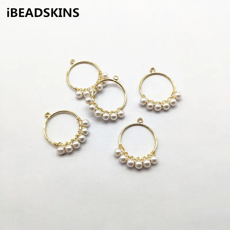 Sonstige Neuankömmlinge 27x23mm 50pcs Kupfer/Imitation Perle Rundform Charm für Ohrringe Teile, handgefertigte Ohrringe Fund Schmuck DIY