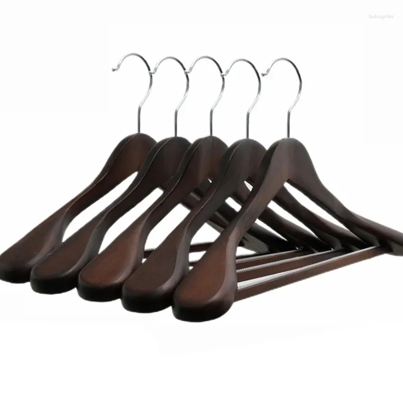 Hangers Wooden Hanger Black Walnut Wood Coat Solid Suit Rack With Metal Hook Anti-skid Shoulder Seamless Clothes Drying