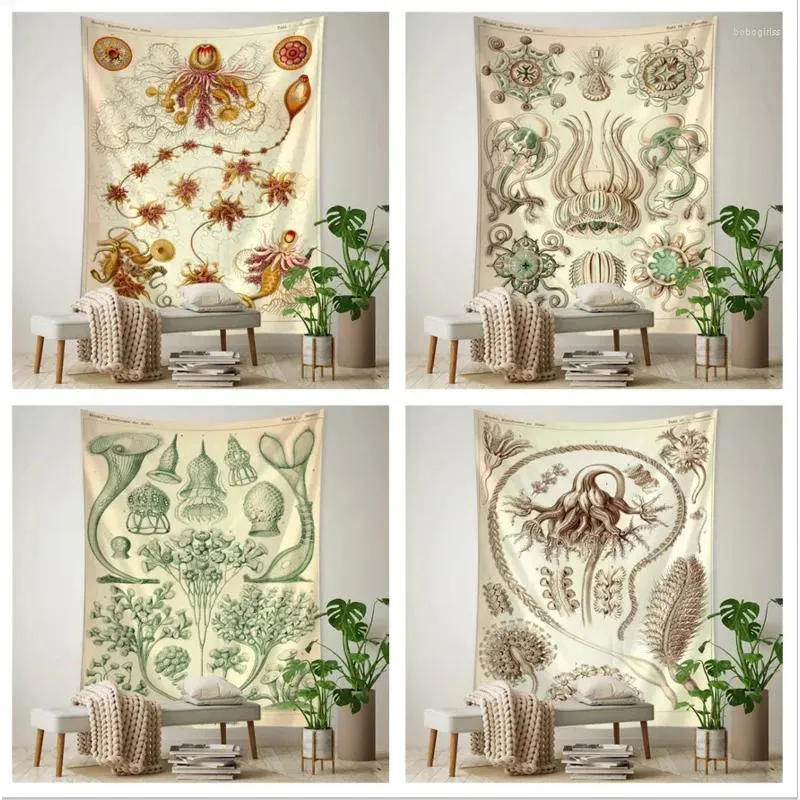 Tapestries Ocean Retro Creature Tapestry Book Illustration Hippie Wall Hanging Witchcraft Home Eesthetics Room Decor