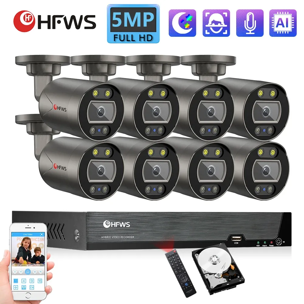 Système Kit de caméra de surveillance vidéo HFWVision 8CH NVR Sécurité Caméra Système 5MP CCTV POE CAMERA KIT