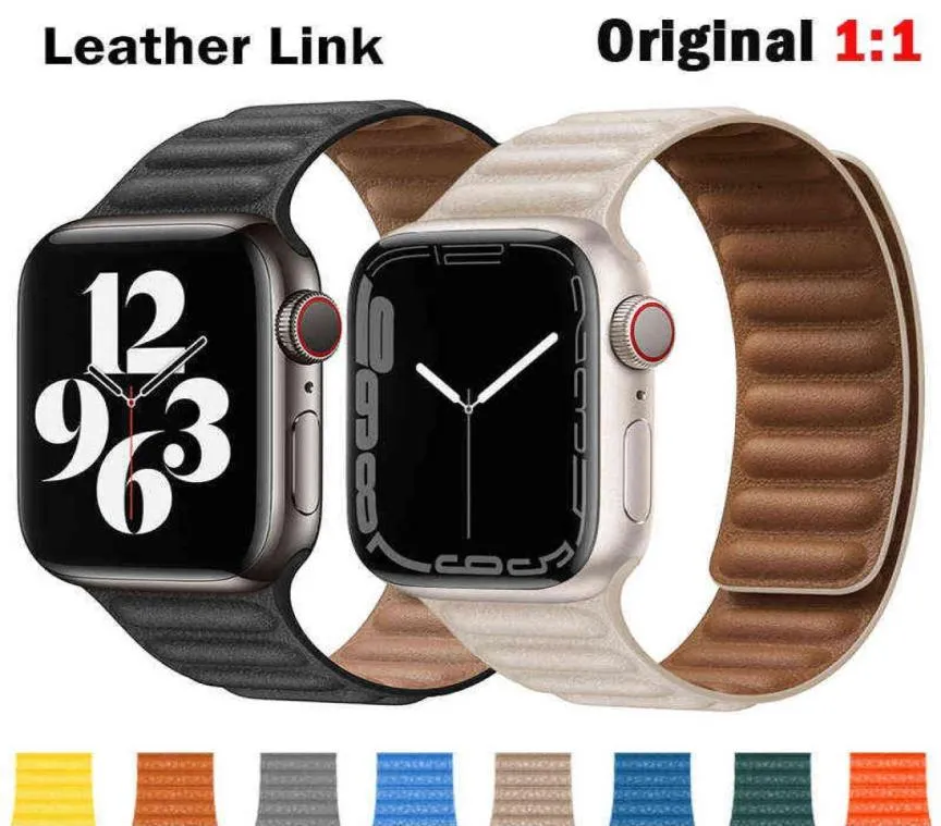 Original Leather Link Bracelet for Apple band Series 7 6 SE 44 40 38 45 42mm band Magnetic Loop bracelet i 5 4 3 T2208055693490