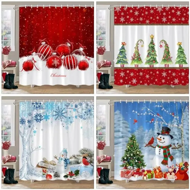 Tende da doccia tema regalo di natale per la mascotte di mascotte da neve palla Happy Year Lavable Home Tenda Decor