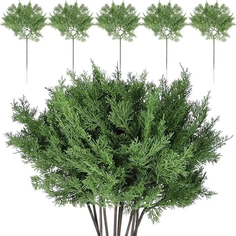 Fleurs décoratives de Noël Fake Juniper CEDAR Pine Branches 16,5 x 9 pouces Faux Artificiels Sprigs Picks (12 PCS) Durable