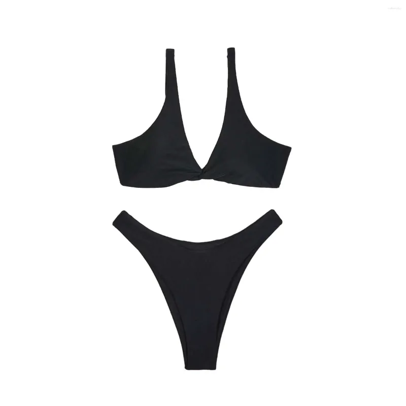 Frauen Badebekleidung Mode sexy Feste Farben Bikini Badeanzug Set mit Brustpolster Rockboden