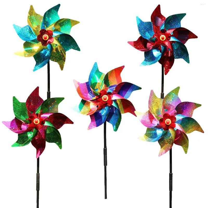 Gartendekorationen 5pcs Party Bunte Pinwheel Dekoration Windmühle Geschenkbetriebe DIY Rotatoren Vogelschutzwindspinner Plastik Reflexion