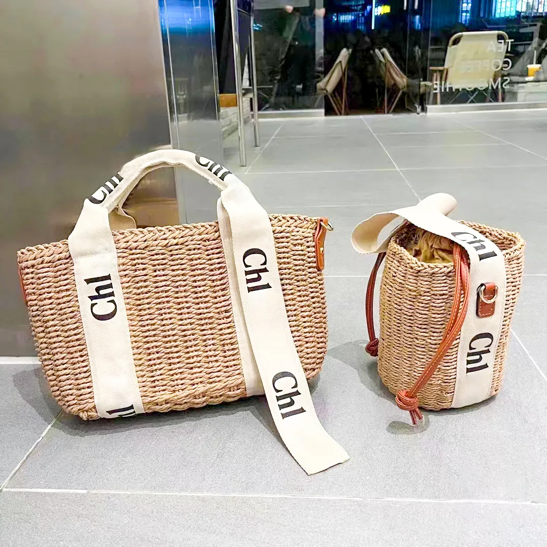 Woody Luxurys Raffie Intreccia la borsa per donna cannuccia da uomo grande borsetta Designer Cestina Banke Borsa da spiaggia a 2 dimensioni Picchiere Pochette intrecciate Crovalli a tracolla