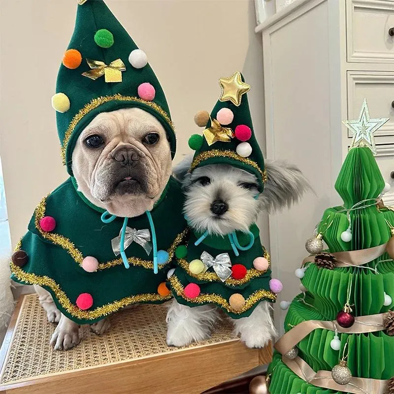 Dog Apparel Christmas Tree Pet Cape Transformed Into Holiday Gifts Puppy Clothes 2024