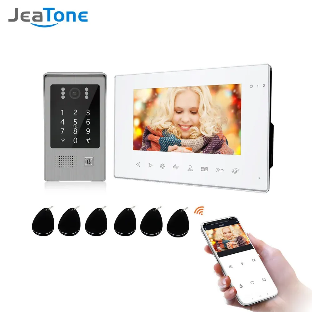 Dörrklockor jeatone 7 tum tuya Wirless WiFi Video Intercom för hemsystem med 1080p Doorbell Security Support Record Password RFID Card