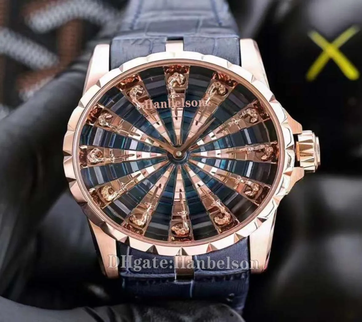 Mens Watch Rd 46 mm Diamond DIAL SAPPHIRE VERRE AUTALE AUTALATIQUE ASIA MOUVEMENT ROSE GOLLE ACIER CHARBE STRAP COURT