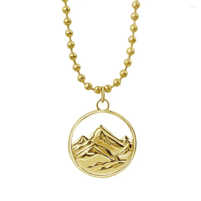 Pendant Necklaces Stainless Steel Women Men 18K Gold Plated Snow Mountain Necklace With 24 Inch Bead Chain