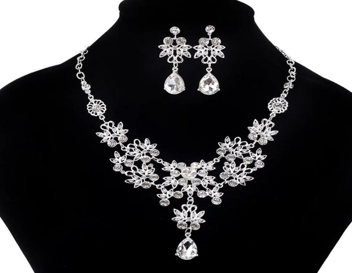 2022 Fashion Crystal Adjustable Bridal Jewelry Sets Wedding Rhinestone Necklace Earrings Jewelry Set Cheap Wedding Accessories8692283