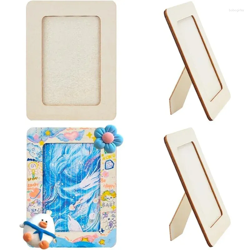 Frames 4pcs Wooden Picture Frame Rectangular 7.6" X 5.6" Craft Set Natural Wood DIY Po For 5.2"x3.2" Tabletop