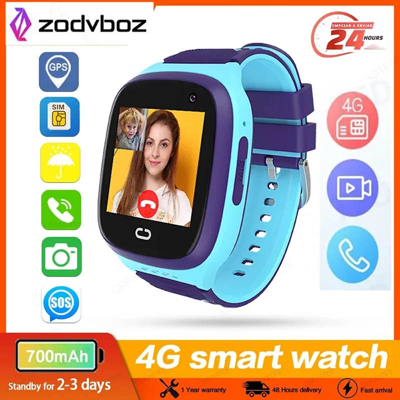 Montres 2022 Smart Watch Kids 4G Appelez SmartWatch GPS GPS Suivi WiFi IP67 HD Video SIM Card Guardian pour les cadeaux d'horloge bébé